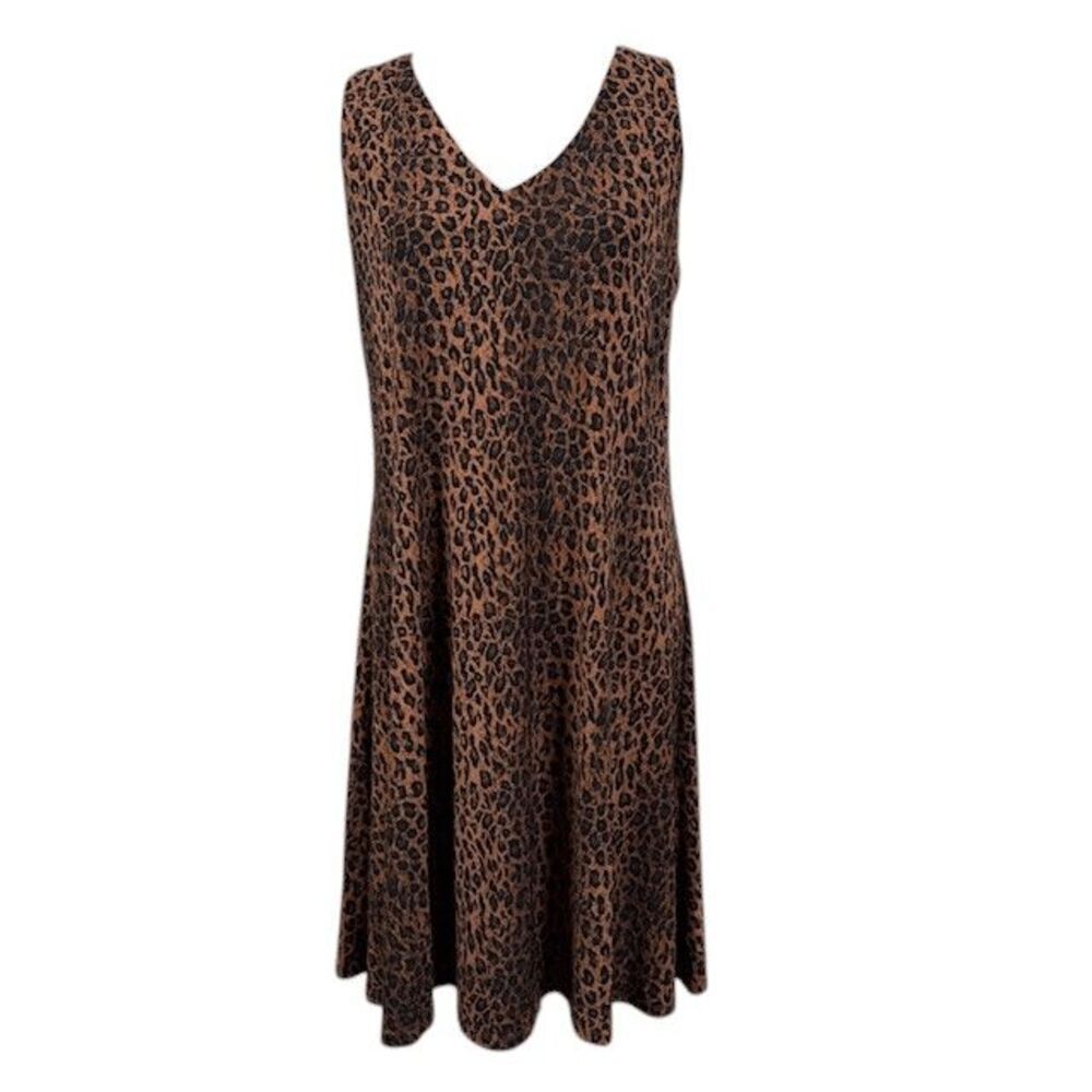 AK Anne Klein Sleeveless Leopard Print Dress Lightweight Flowy Stretchy Size 4‎